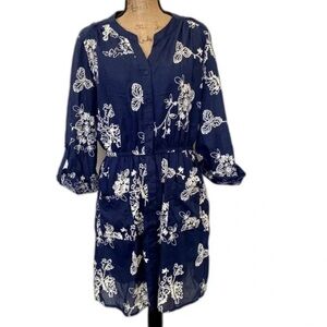 Westport Navy and White Floral Embroidered Pocketed Dress 16